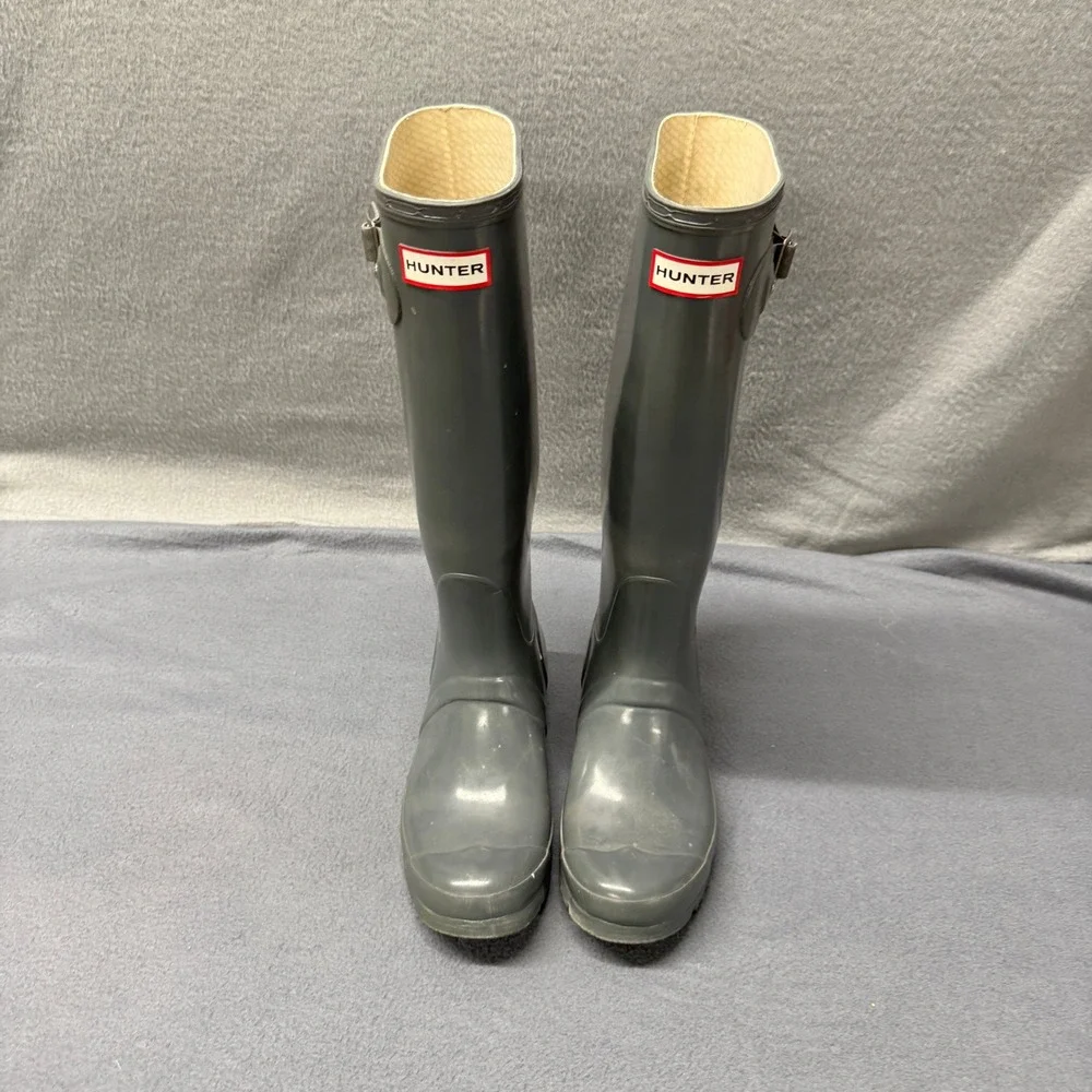 Hunter Rain Boots Womens 7 Original Gloss Gray Waterproof Pull On Outdoors